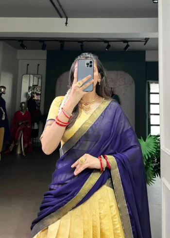 Kanchipuram Zari Weaving Work Pattu Half Saree South Indian Lehenga