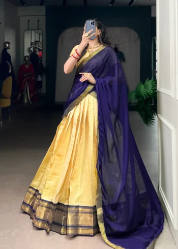 Kanchipuram Zari Weaving Work Pattu Half Saree South Indian Lehenga