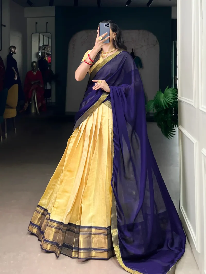 Kanchipuram Zari Weaving Work Pattu Half Saree South Indian Lehenga