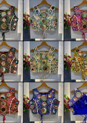 Kaudi Hand Mirror And Traditional Kutchi Work Style Blouse For Navratri