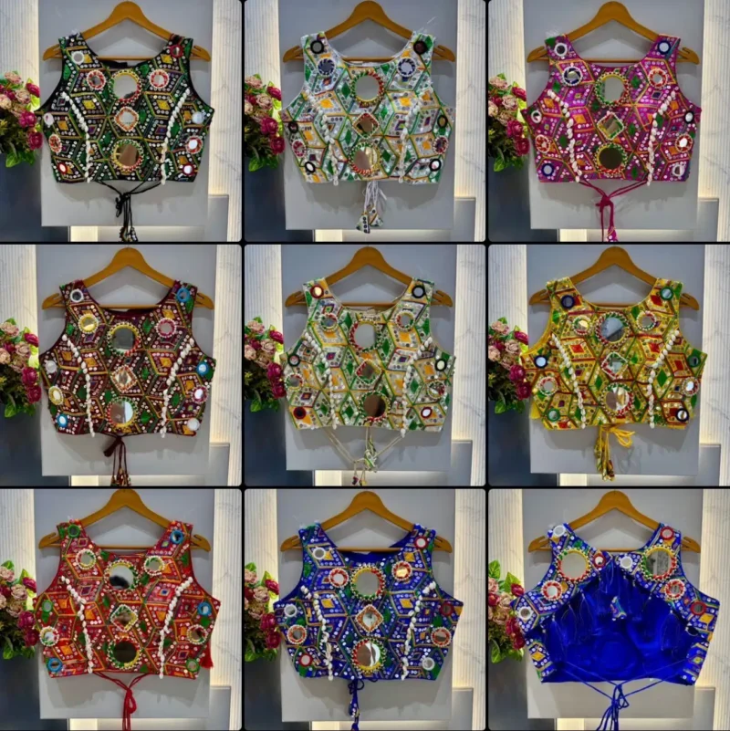 Kaudi Hand Mirror And Traditional Kutchi Work Style Blouse For Navratri