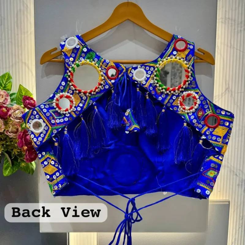 Kaudi Hand Mirror And Traditional Kutchi Work Style Blouse For Navratri