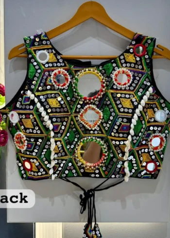 Kaudi Hand Mirror And Traditional Kutchi Work Style Blouse For Navratri