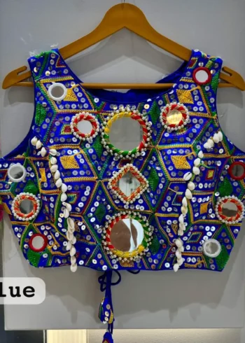 Kaudi Hand Mirror And Traditional Kutchi Work Style Blouse For Navratri