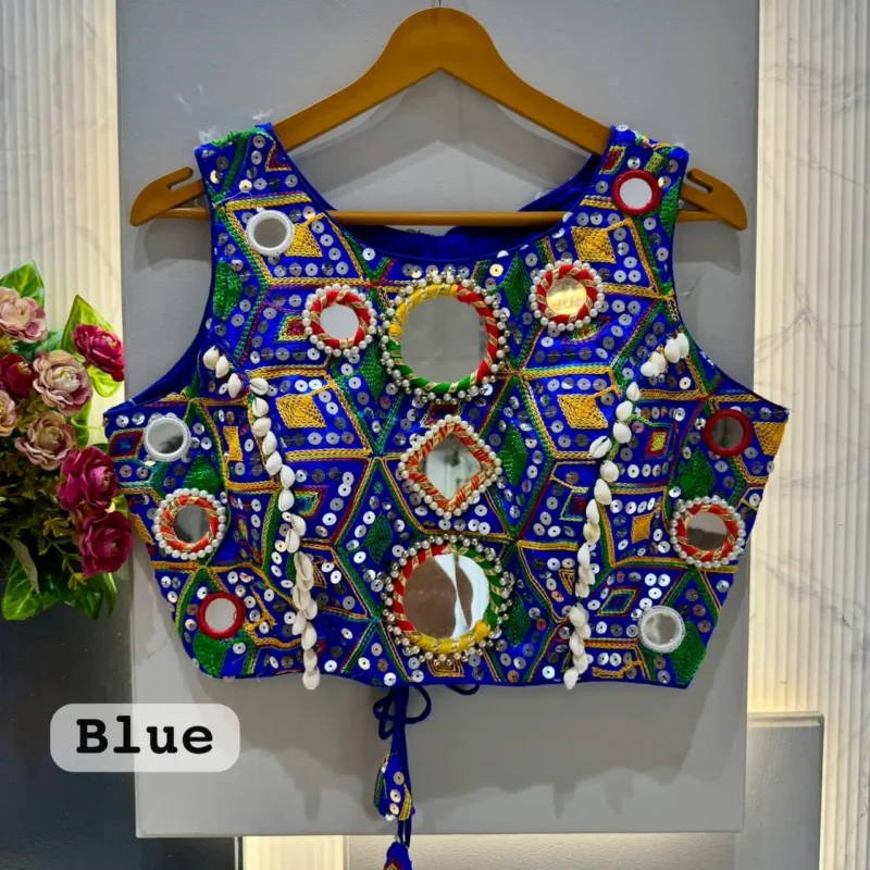 Kaudi Hand Mirror And Traditional Kutchi Work Style Blouse For Navratri