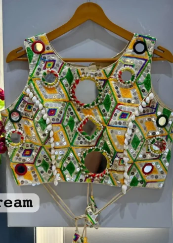 Kaudi Hand Mirror And Traditional Kutchi Work Style Blouse For Navratri