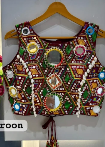 Kaudi Hand Mirror And Traditional Kutchi Work Style Blouse For Navratri