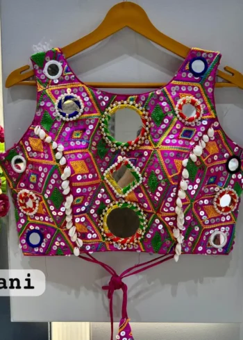 Kaudi Hand Mirror And Traditional Kutchi Work Style Blouse For Navratri