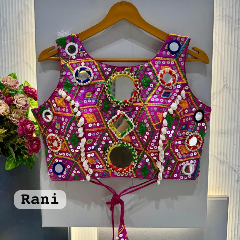 Kaudi Hand Mirror And Traditional Kutchi Work Style Blouse For Navratri