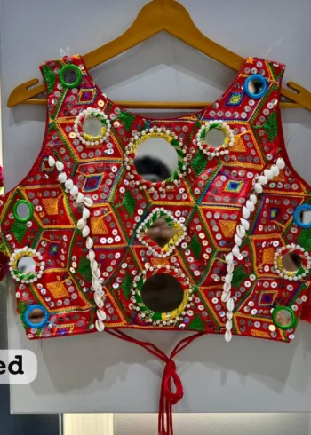 Kaudi Hand Mirror And Traditional Kutchi Work Style Blouse For Navratri