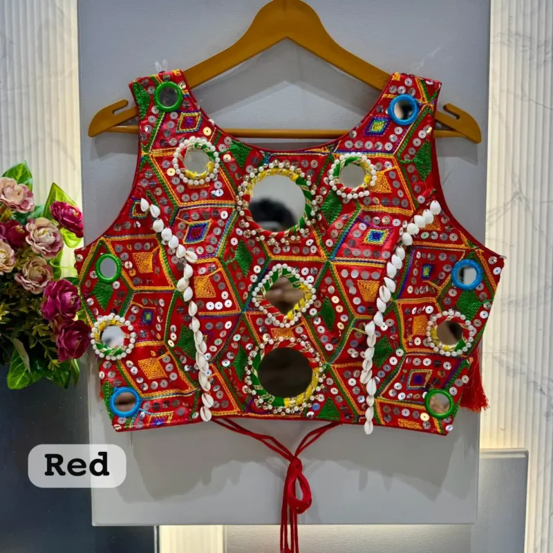 Kaudi Hand Mirror And Traditional Kutchi Work Style Blouse For Navratri