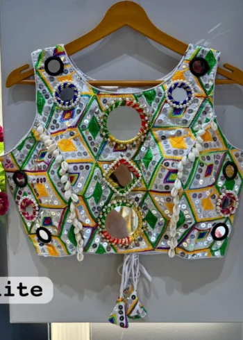 Kaudi Hand Mirror And Traditional Kutchi Work Style Blouse For Navratri