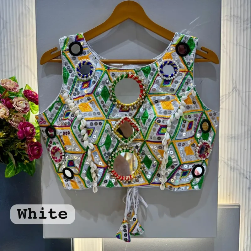 Kaudi Hand Mirror And Traditional Kutchi Work Style Blouse For Navratri