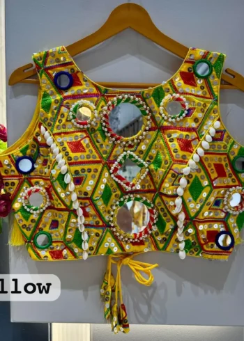Kaudi Hand Mirror And Traditional Kutchi Work Style Blouse For Navratri