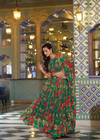 Marble Floral Printed Festive Wear Designer Lehenga - Image 9