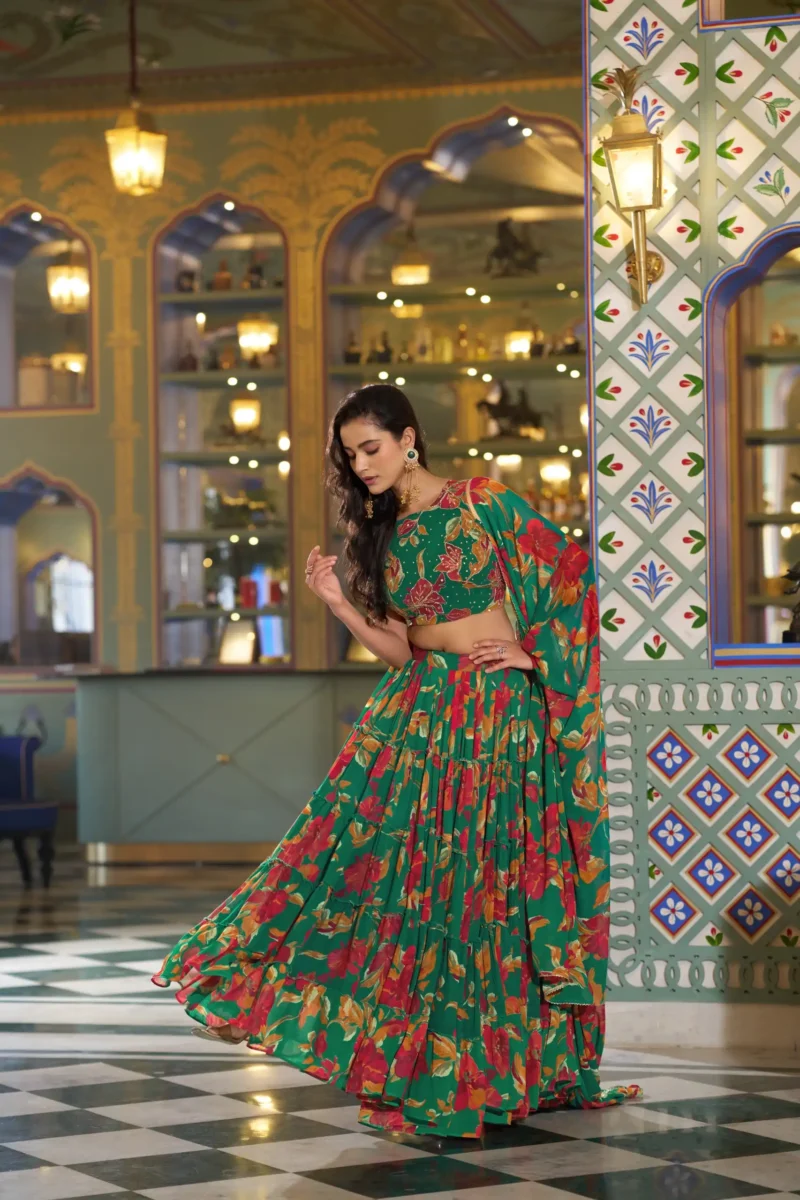 Marble Floral Printed Festive Wear Designer Lehenga - Image 9