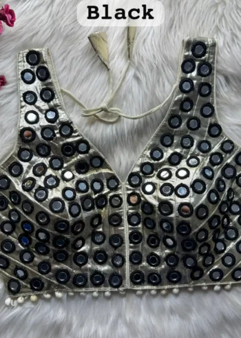 navratri special real mirror and kaudi work sleeveless blouse
