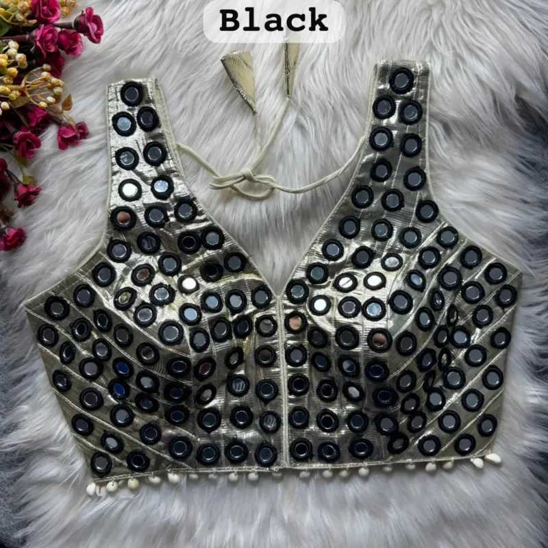 navratri special real mirror and kaudi work sleeveless blouse