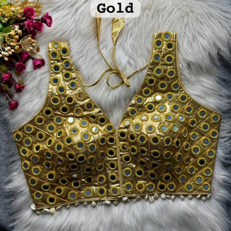 navratri special real mirror and kaudi work sleeveless blouse