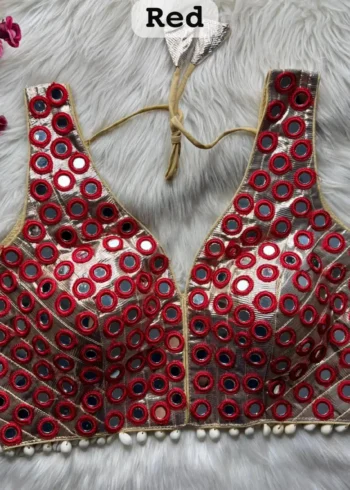 navratri special real mirror and kaudi work sleeveless blouse