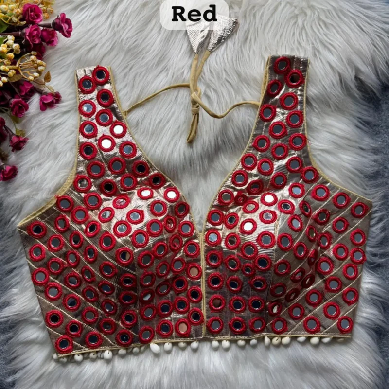 navratri special real mirror and kaudi work sleeveless blouse
