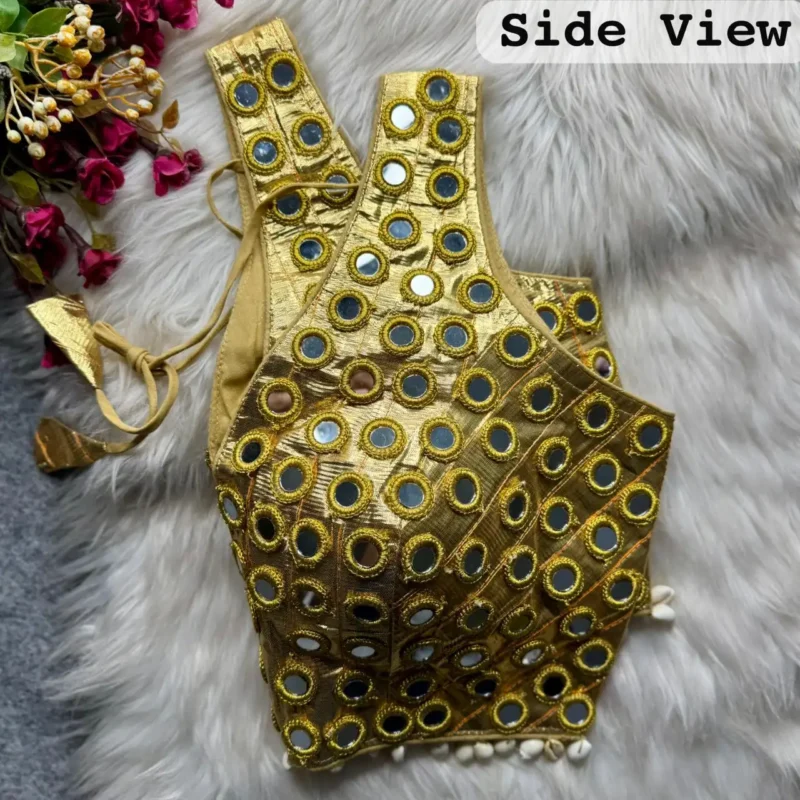 navratri special real mirror and kaudi work sleeveless blouse