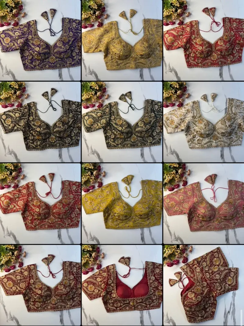 New Sabyasachi Inspired Heavy Embosed Long Stitch Work Blouse