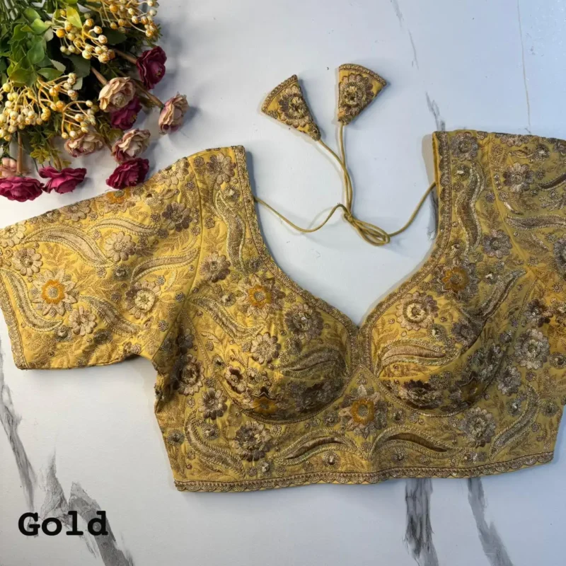 New Sabyasachi Inspired Heavy Embosed Long Stitch Work Blouse