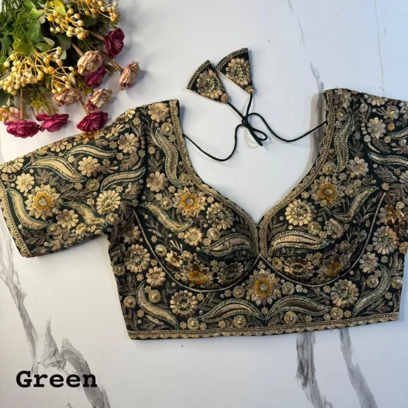 New Sabyasachi Inspired Heavy Embosed Long Stitch Work Blouse
