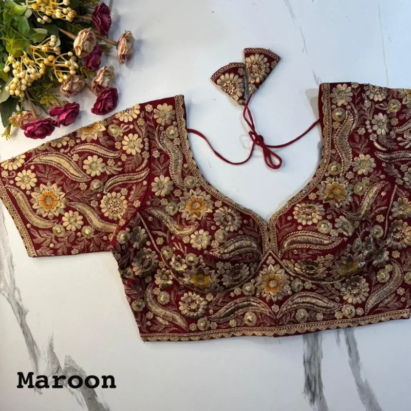 New Sabyasachi Inspired Heavy Embosed Long Stitch Work Blouse