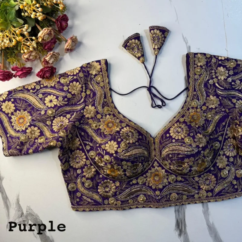 New Sabyasachi Inspired Heavy Embosed Long Stitch Work Blouse