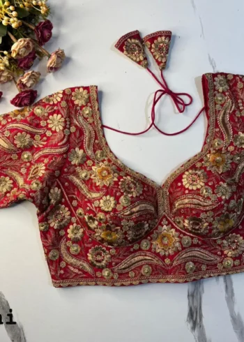 New Sabyasachi Inspired Heavy Embosed Long Stitch Work Blouse