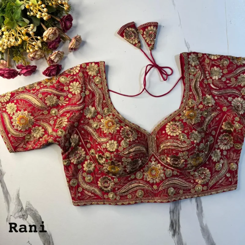 New Sabyasachi Inspired Heavy Embosed Long Stitch Work Blouse