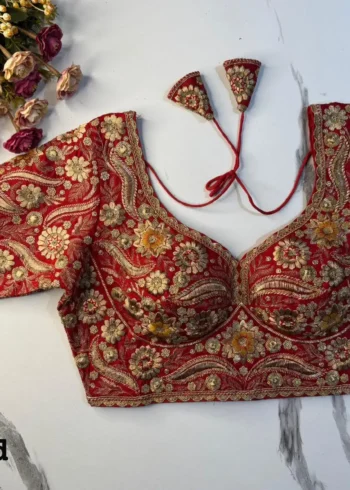 New Sabyasachi Inspired Heavy Embosed Long Stitch Work Blouse