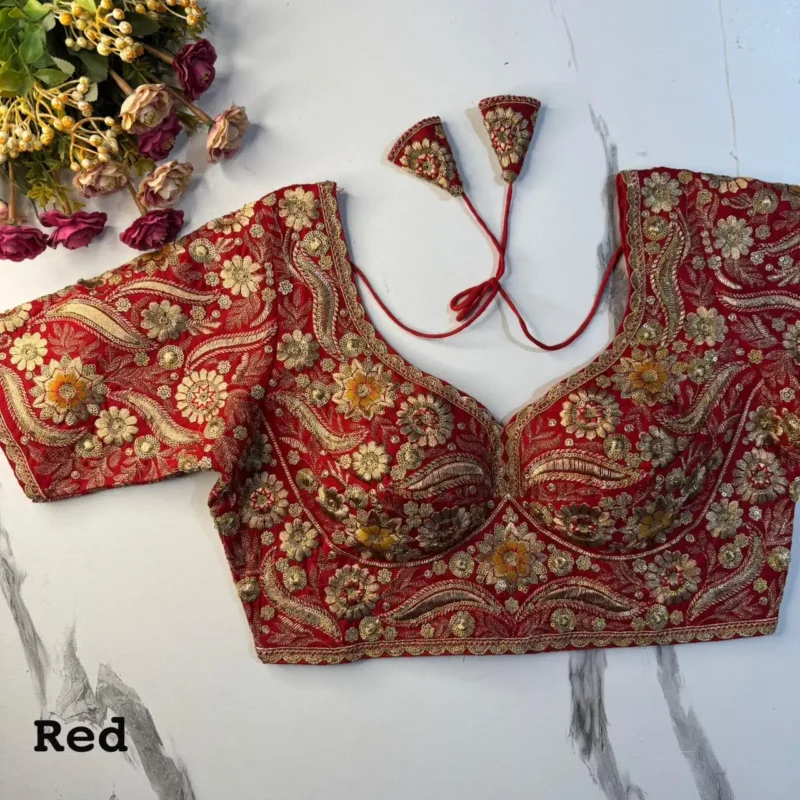 New Sabyasachi Inspired Heavy Embosed Long Stitch Work Blouse