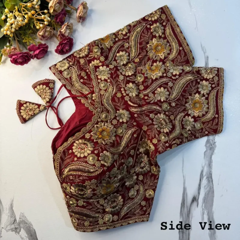 New Sabyasachi Inspired Heavy Embosed Long Stitch Work Blouse