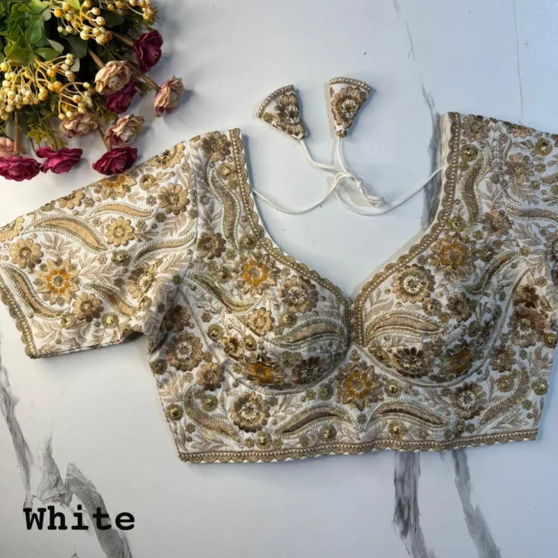 New Sabyasachi Inspired Heavy Embosed Long Stitch Work Blouse
