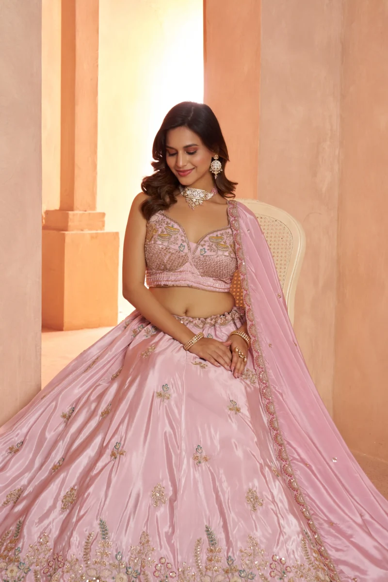 Pastel Purple And Pink Floral Embroidered Designer Bridal Lehenga
