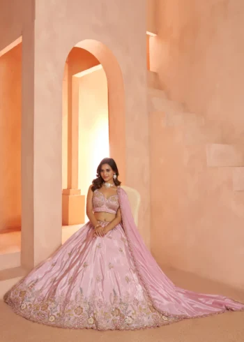 Pastel Purple And Pink Floral Embroidered Designer Bridal Lehenga