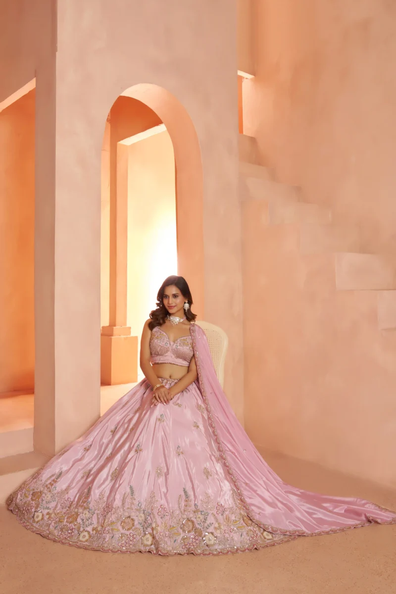 Pastel Purple And Pink Floral Embroidered Designer Bridal Lehenga