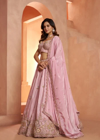 Pastel Purple And Pink Floral Embroidered Designer Bridal Lehenga