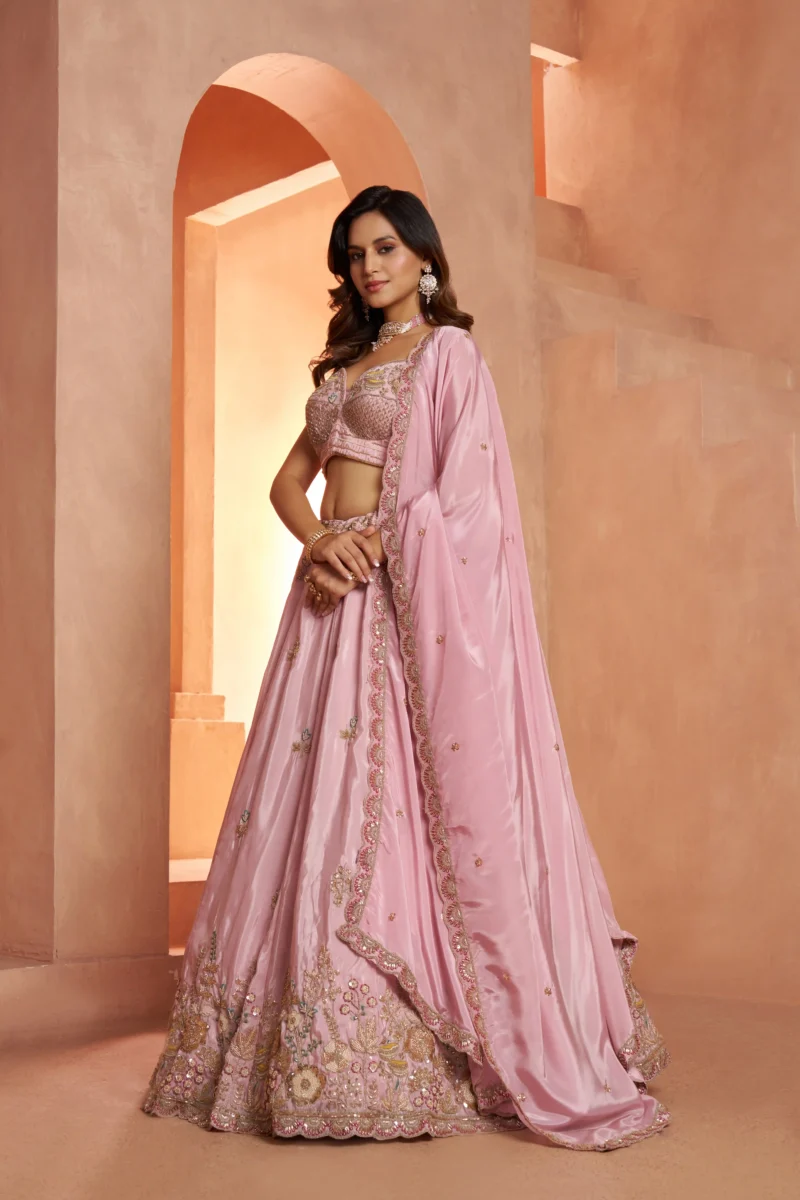 Pastel Purple And Pink Floral Embroidered Designer Bridal Lehenga