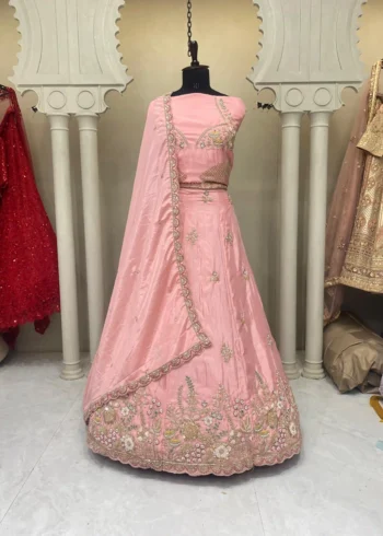 Pastel Purple And Pink Floral Embroidered Designer Bridal Lehenga