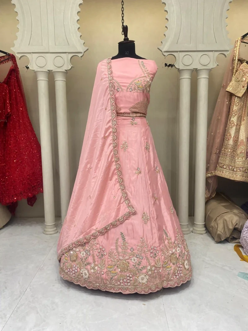 Pastel Purple And Pink Floral Embroidered Designer Bridal Lehenga