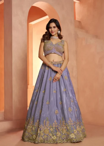 Pastel Purple And Pink Floral Embroidered Designer Bridal Lehenga