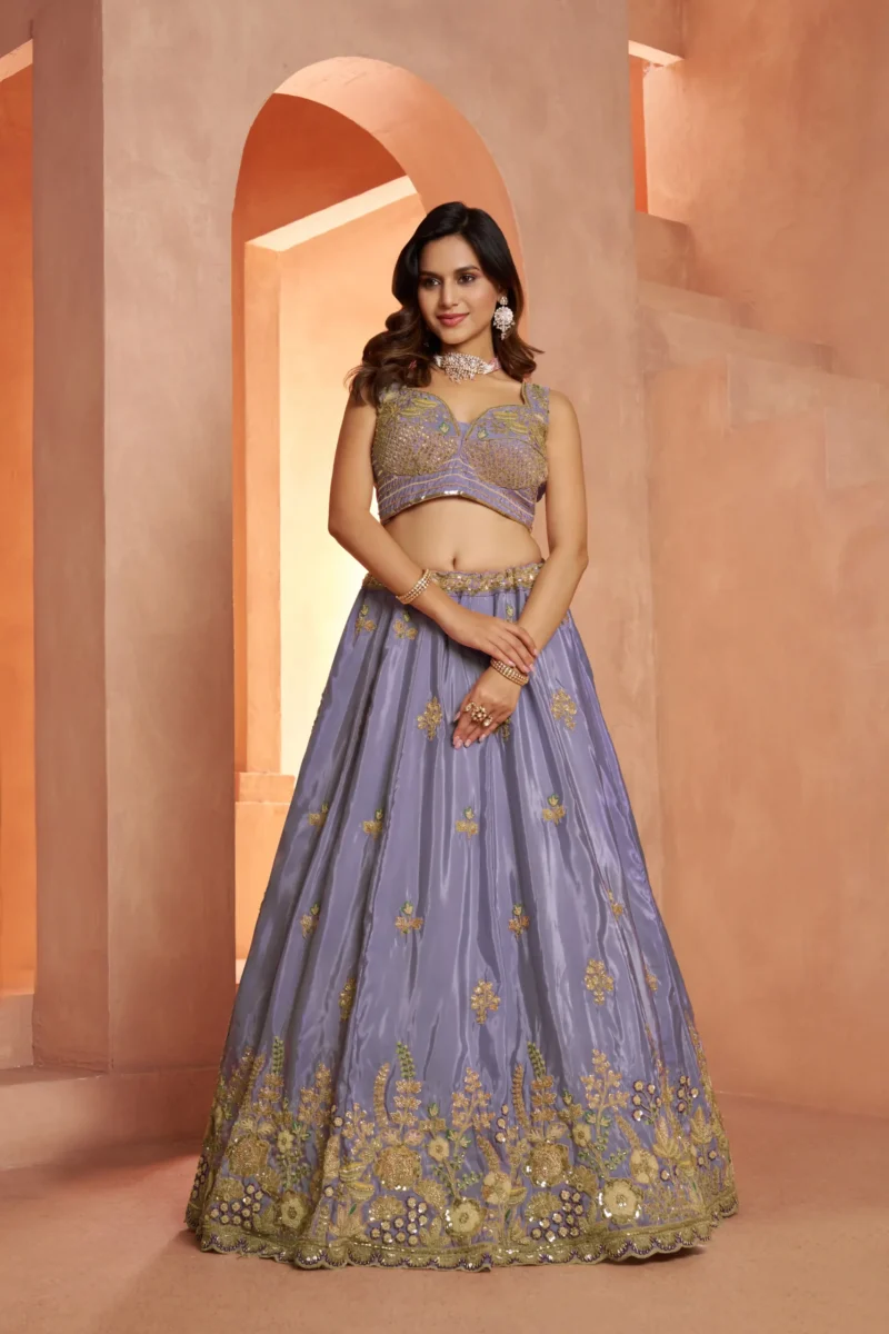 Pastel Purple And Pink Floral Embroidered Designer Bridal Lehenga
