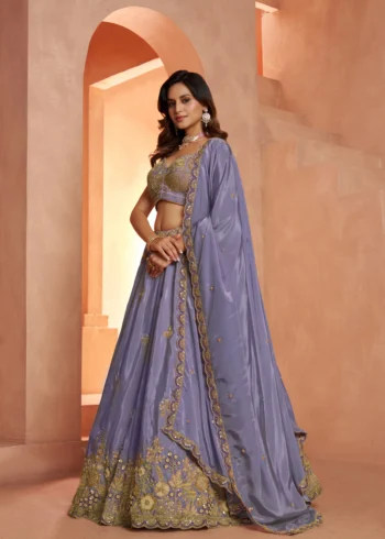 Pastel Purple And Pink Floral Embroidered Designer Bridal Lehenga