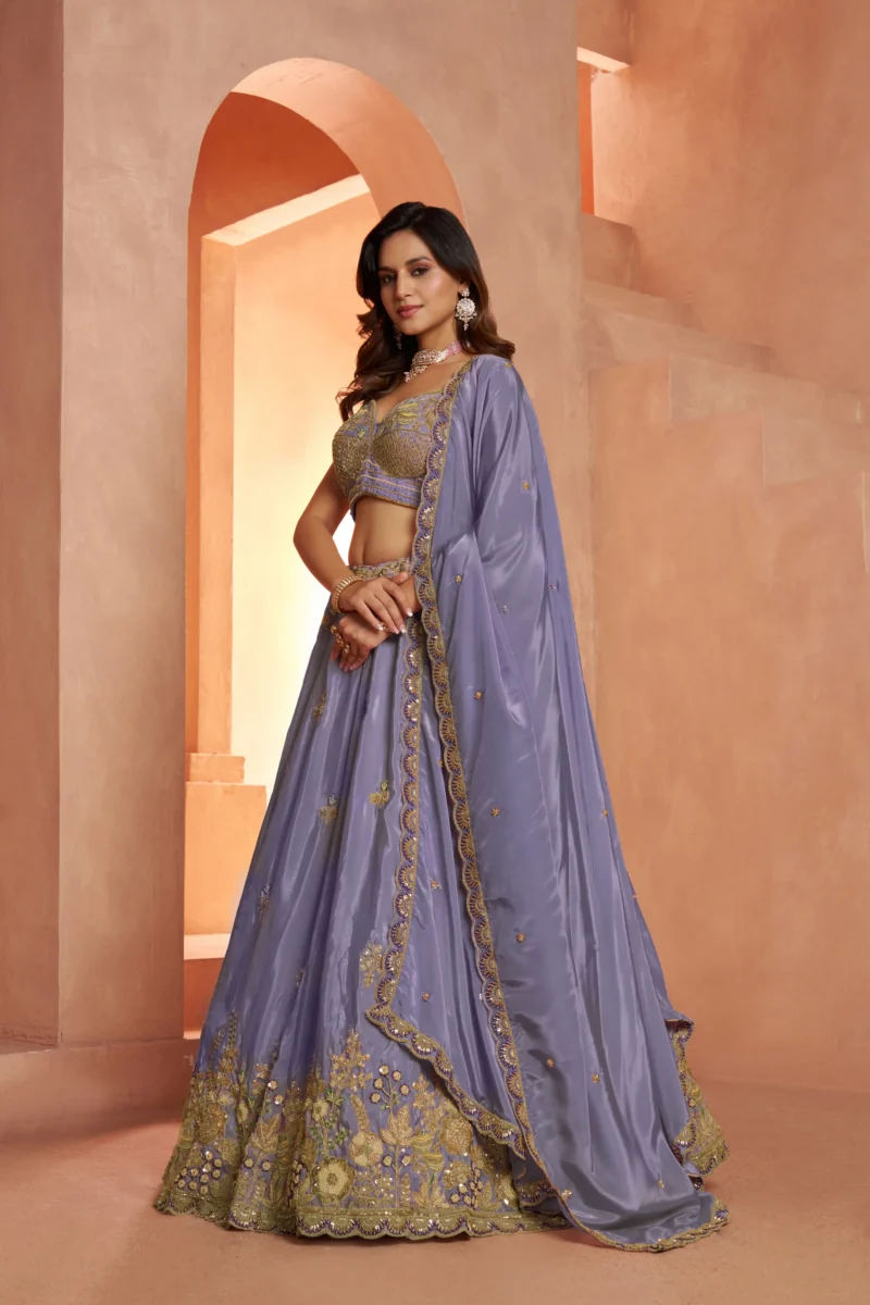 Pastel Purple And Pink Floral Embroidered Designer Bridal Lehenga