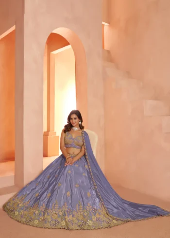 Pastel Purple And Pink Floral Embroidered Designer Bridal Lehenga
