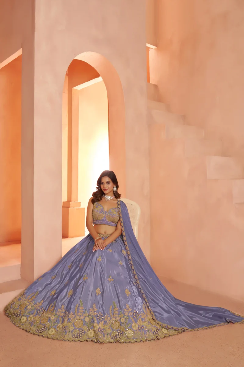 Pastel Purple And Pink Floral Embroidered Designer Bridal Lehenga